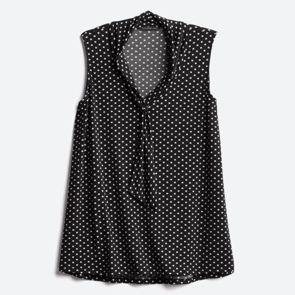 West Kei Tops - West Kei - Beacon - Stitch Fix | Black & White Suz Tie Neck Knit Blouse Top | 1X